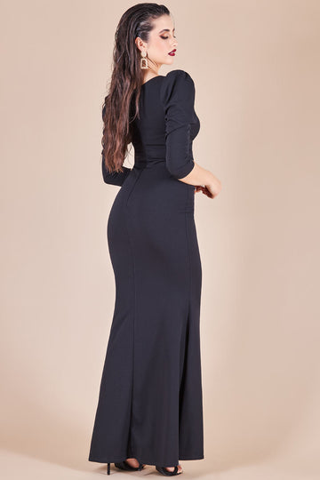 Front Wrap Pleated Scuba Maxi Dress Goddiva